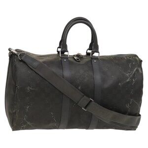 LOUIS VUITTON Damier Carbon Keepall 45 Boston Bag Black